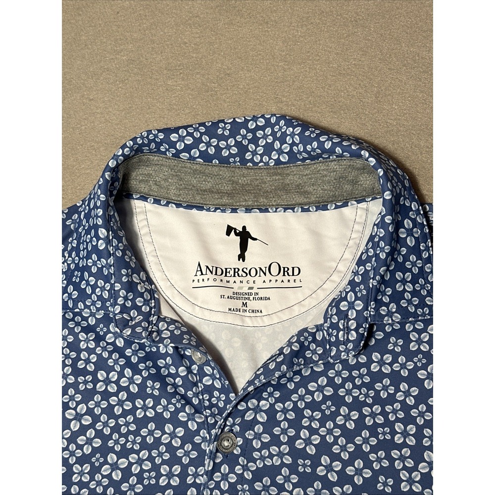 Anderson Ord Men's Golf Shirt Medium Preppy Casual Hawaiian Floral Short Sleeve - Picture 4 of 6